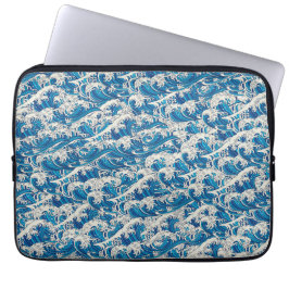 Hokusai de Grote Golf Patroon Nautische Blauwe gol Laptop Sleeve