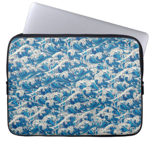 Hokusai de Grote Golf Patroon Nautische Blauwe gol Laptop Sleeve