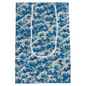 Hokusai de Grote Golf Patroon Nautische Blauwe gol Medium Cadeauzakje (Achterkant)