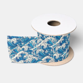 Hokusai de Grote Golf Patroon Nautische Blauwe gol Satijnen Lint