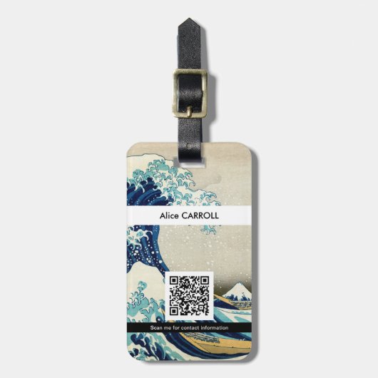 Hokusai - De Grote Golf van Kanagawa - QR-code Bagagelabel (Voorkant verticaal)