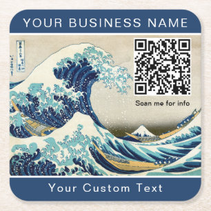 Hokusai - De Grote Golf van Kanagawa - QR-code Kartonnen Onderzetters