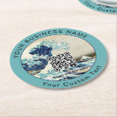 Hokusai - De Grote Golf van Kanagawa - QR-code Ronde Kartonnen Onderzetter (Gebogen)
