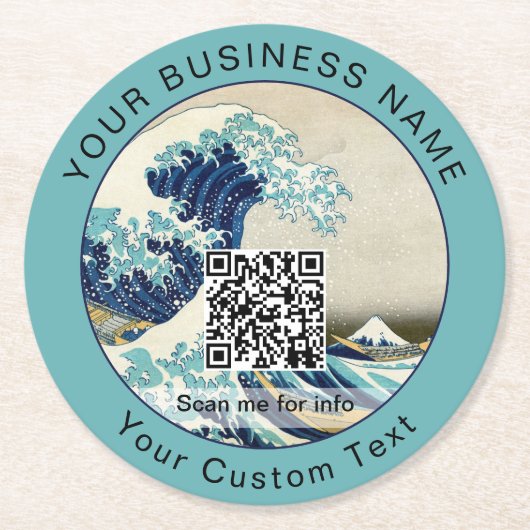 Hokusai - De Grote Golf van Kanagawa - QR-code Ronde Kartonnen Onderzetter (Voorkant)