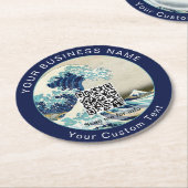 Hokusai - De Grote Golf van Kanagawa - QR-code Ronde Kartonnen Onderzetter (Gebogen)