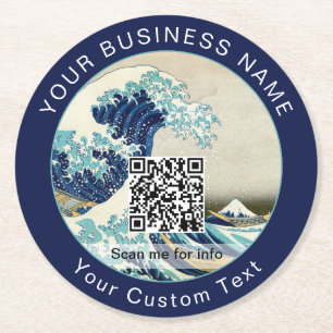 Hokusai - De Grote Golf van Kanagawa - QR-code Ronde Kartonnen Onderzetter