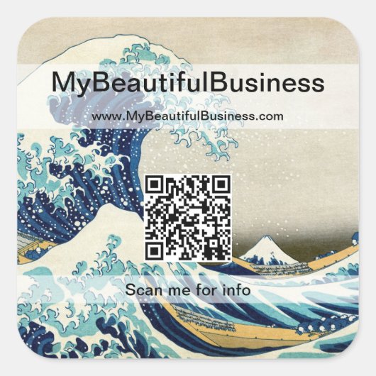 Hokusai - De Grote Golf van Kanagawa - QR-code Vierkante Sticker (Voorkant)