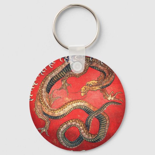 Hokusai Dragon Japanse Vintage Katsushika Hokusai Sleutelhanger (Voorkant)