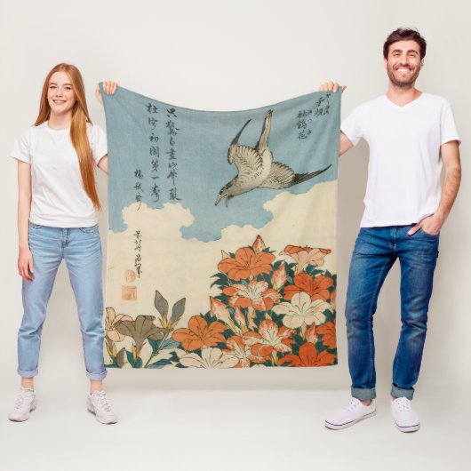 Hokusai - Een koekoek en Azaleas Fine Art Fleece Deken (In situ)