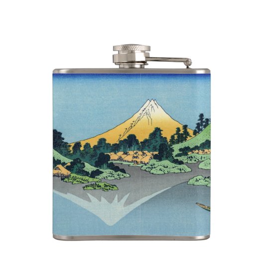 Hokusai - Fuji reflecteert in het meer van Kawaguc Heupfles (Achterkant)