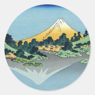 Hokusai - Fuji reflecteert in het meer van Kawaguc Ronde Sticker