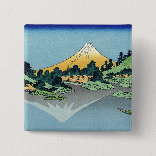 Hokusai - Fuji reflecteert in het meer van Kawaguc Vierkante Button 5,1 Cm (Voorkant)