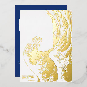 Hokusai - Gelukkig Nieuwjaar / De Grote Golf Folie Feestdagenkaart