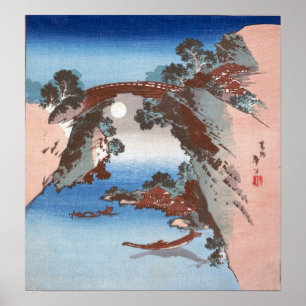 Hokusai - Gezicht op Saruhashi (apenbrug) Poster