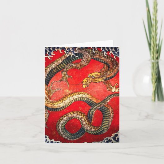 Hokusai Gold Japanse Dragon Note Card Kaart (Voorkant)