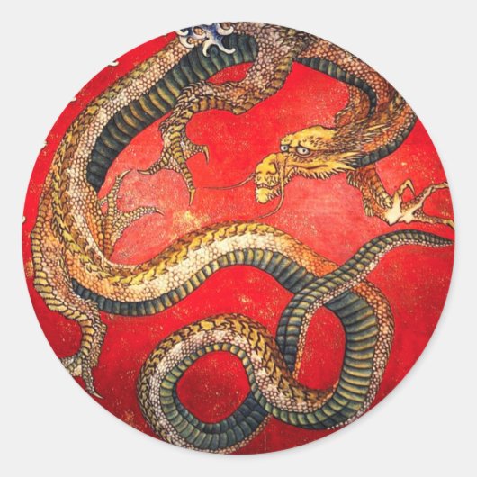 Hokusai Gold Japanse dragon Ronde Sticker (Voorkant)