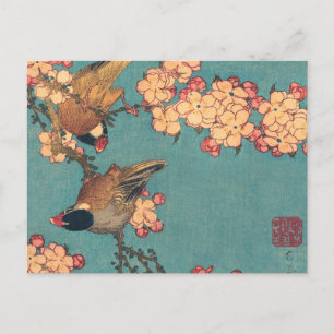 Hokusai Goudfinch en Kersenbloesem Vintage Vogel Briefkaart