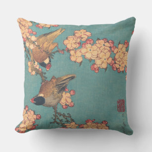 Hokusai Goudfinch en Kersenbloesem Vintage Vogel Buitenkussen