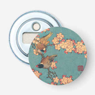 Hokusai Goudfinch en Kersenbloesem Vintage Vogel Button Flesopener