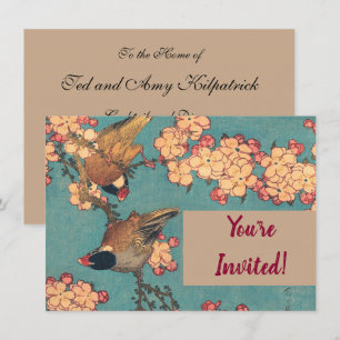 Hokusai Goudfinch en Kersenbloesem Vintage Vogel Kaart