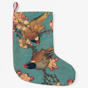 Hokusai Goudfinch en Kersenbloesem Vintage Vogel Kleine Kerstsok