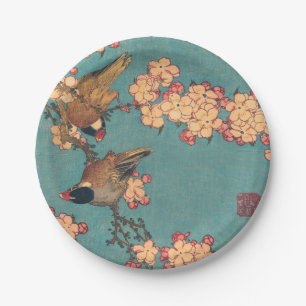 Hokusai Goudfinch en Kersenbloesem Vintage Vogel Papieren Bordje
