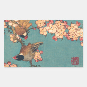 Hokusai Goudfinch en Kersenbloesem Vintage Vogel Rechthoekige Sticker
