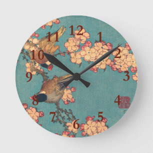 Hokusai Goudfinch en Kersenbloesem Vintage Vogel Ronde Klok