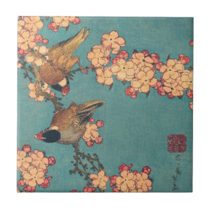 Hokusai Goudfinch en Kersenbloesem Vintage Vogel Tegeltje