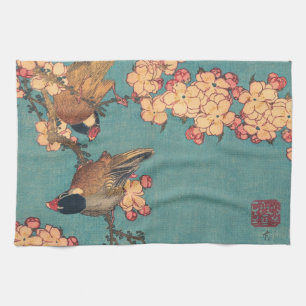Hokusai Goudfinch en Kersenbloesem Vintage Vogel Theedoek