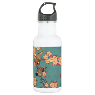 Hokusai Goudfinch en Kersenbloesem Vintage Vogel Waterfles
