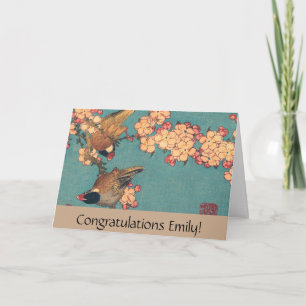 Hokusai Goudspriet en Kersenbloesem Vintage Vogel Kaart