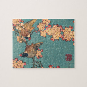 Hokusai Goudspriet en Kersenbloesem Vintage Vogel Legpuzzel