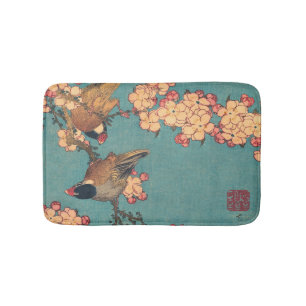 Hokusai Goudvink en Kersenbloesem Vintage Vogel Badmat