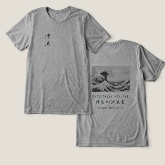 Hokusai Great Wave Minimalist Japanese Art Gray Tri-Blend Shirt (Ontwerp Voorkant & Achterkant)