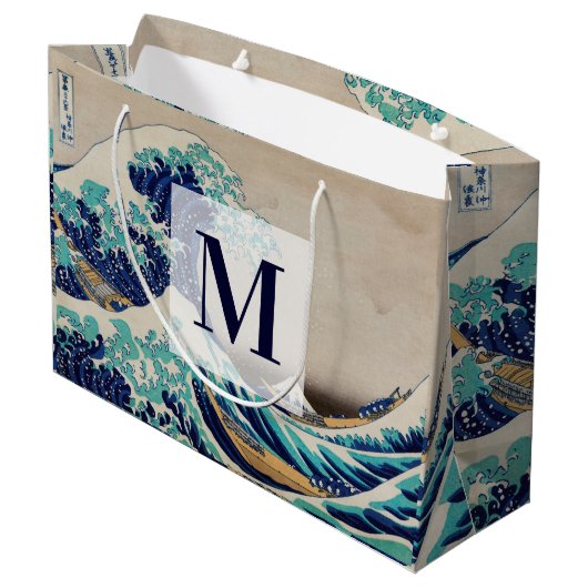Hokusai Great Wave off Kanagawa. monogram Groot Cadeauzakje (Achterkant Gekanteld)