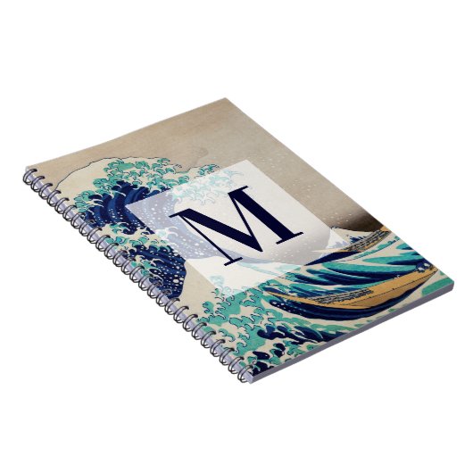 Hokusai Great Wave off Kanagawa.  monogram Notitieboek (Rechterzijde)