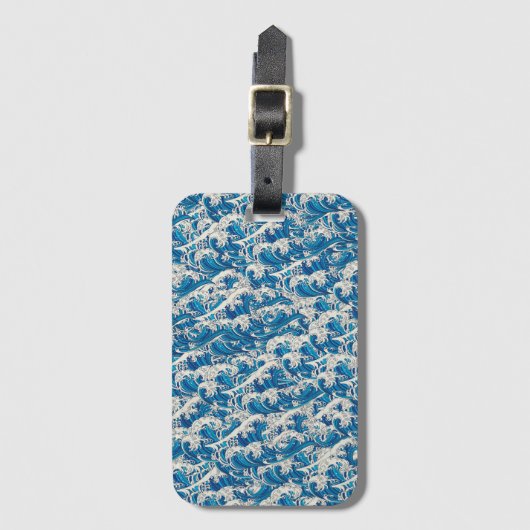 Hokusai Great Wave Pattern Nautisch Blauw Strand Bagagelabel (Voorkant (verticaal))