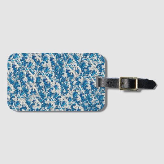 Hokusai Great Wave Pattern Nautisch Blauw Strand Bagagelabel (Voorkant (horizontaal))