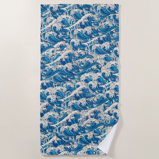 Hokusai Great Wave Pattern Nautische Blauwe Oceaan Strandlaken (Voorkant)