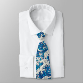 Hokusai Great Wave Pattern Nautische Blauwe Oceaan Stropdas