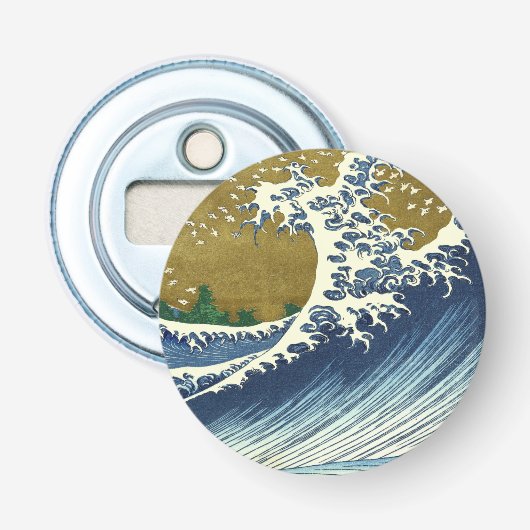 Hokusai Grote Golfpatroon: Japanse Ukiyo-e Kunst Button Flesopener (Voorkant)