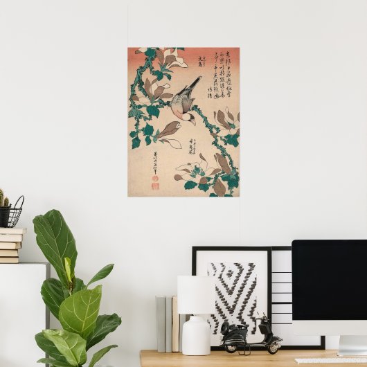Hokusai Java Sparrow on Magnolia Gallery Poster (Thuiskantoor)