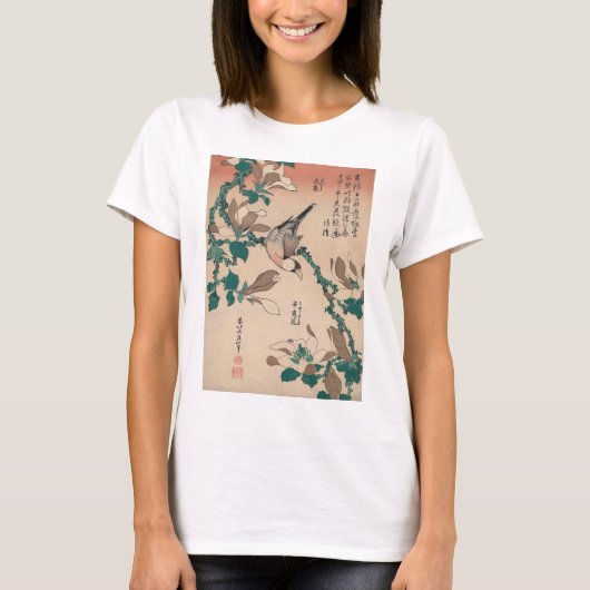Hokusai Java Sparrow on Magnolia Gallery T-shirt (Voorkant)