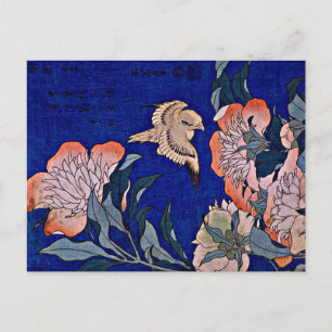 Hokusai: Kanarie en Pioenroos Briefkaart