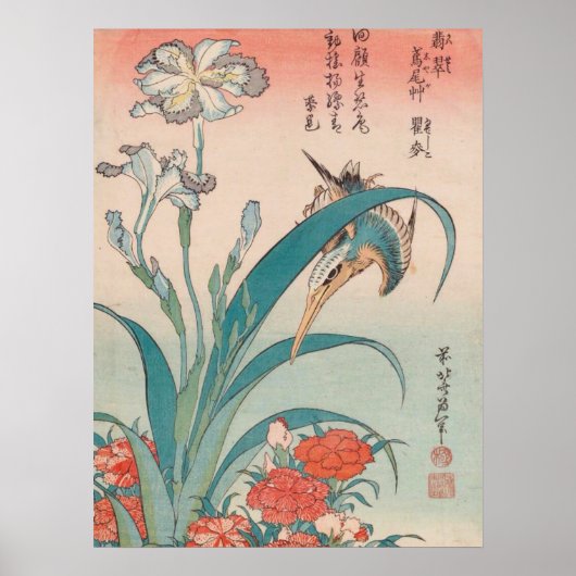 Hokusai Kingfisher Iris en Wild Pinks Gallery HD Poster (Voorkant)