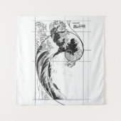 Hokusai Meets Fibonacci, Black and White Tapestry Wandkleed (Voorkant (horizontaal))