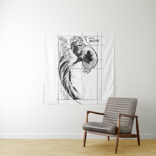 Hokusai Meets Fibonacci, Black and White Tapestry Wandkleed (In Situ (horizontaal))