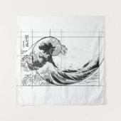 Hokusai Meets Fibonacci, Black and White Tapestry Wandkleed (Voorkant)