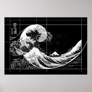 Hokusai Meets Fibonacci, Black en White Poster